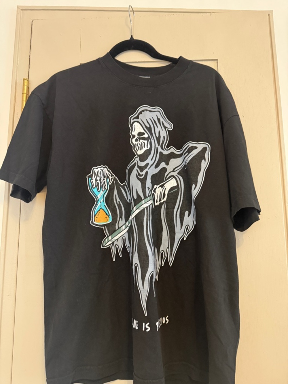 Black Graphic Tee with Grim Reaper Hourglass